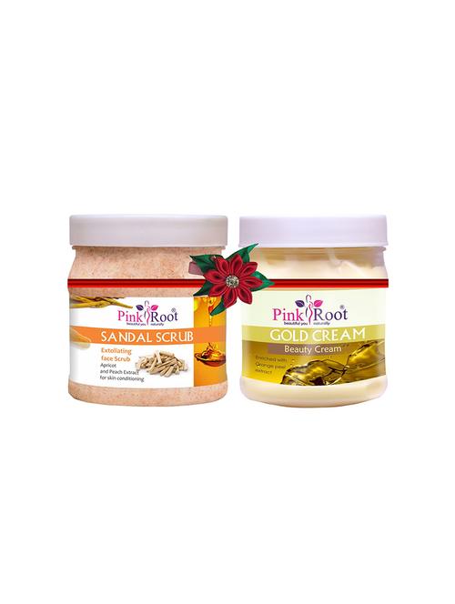 pack of 2 pink root sandal scrub 500gm with cucumber scrub 500gm - 17448438 - Very Small Image - 1