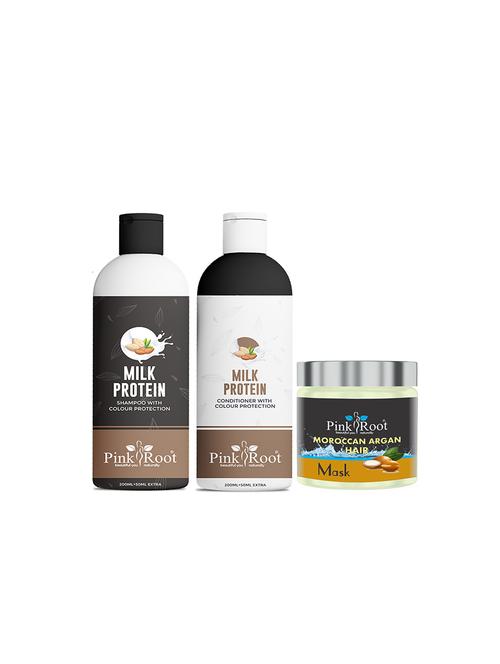 pink root milk protien shampoo, conditioner with moroccan argan hair mask 200gm - 17448564 - Very Small Image - 1