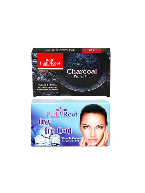 pack of 2 pink root charcoal facial kit 80gm with oxy ice cool bleach 250gm - 17448644 - Very Small Image - 1