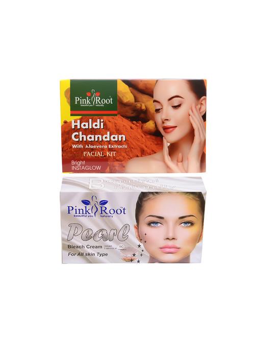 pack of 2 pink root haldi chandan facial kit 80gm with pearl bleach 250gm - 17448673 - Very Small Image - 1
