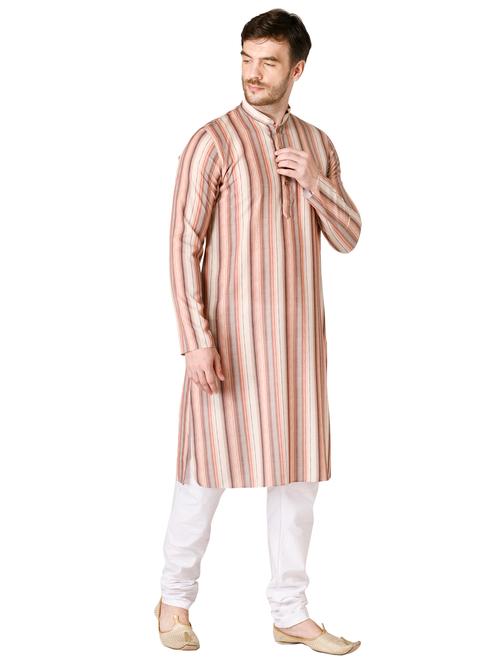 brown striped long kurtaa - 17449012 - Very Small Image - 1
