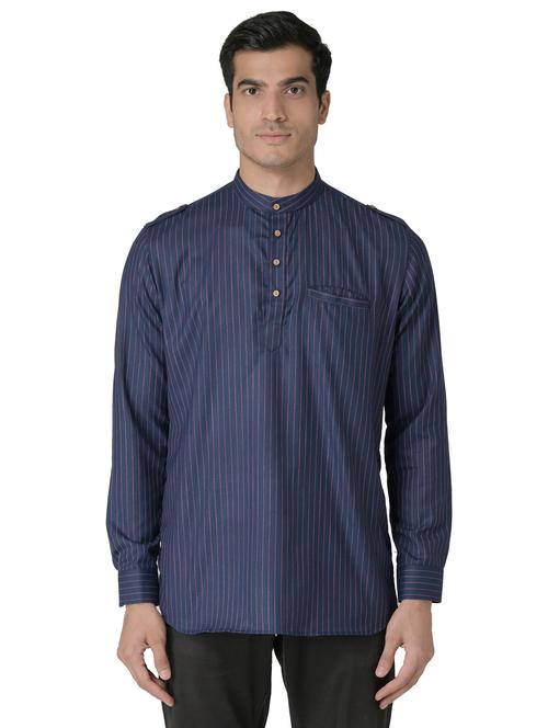 navy blue striped short kurta - 17449025 - Very Small Image - 1