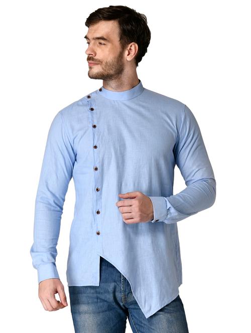 light blue solid asymmetric short kurta - 17449040 - Very Small Image - 1