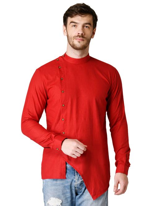 red solid asymmetric short kurta - 17449042 - Very Small Image - 1
