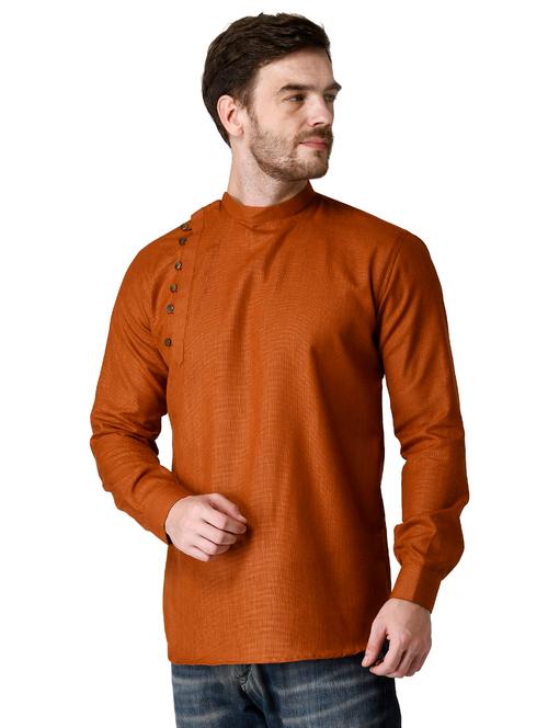 rust solid short kurta - 17449060 - Very Small Image - 1
