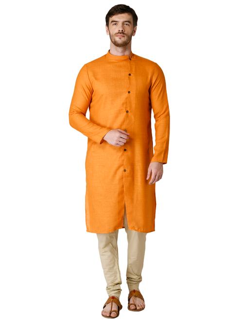 orange solid long kurta - 17449062 - Very Small Image - 1