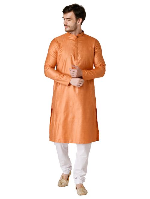 orange self design silk blend long kurta - 17449085 - Very Small Image - 1