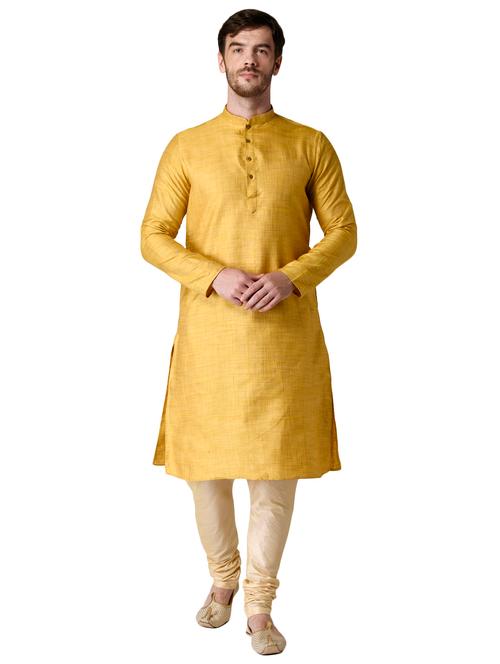 yellow solid silk blend long kurta - 17449089 - Very Small Image - 1