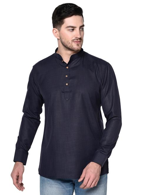 navy blue solid short kurta - 17449111 - Very Small Image - 1