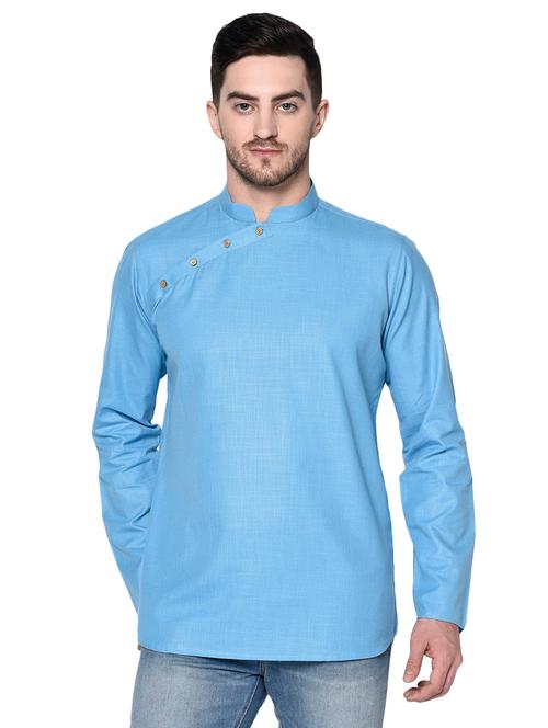 light blue solid short kurta - 17449114 - Very Small Image - 1