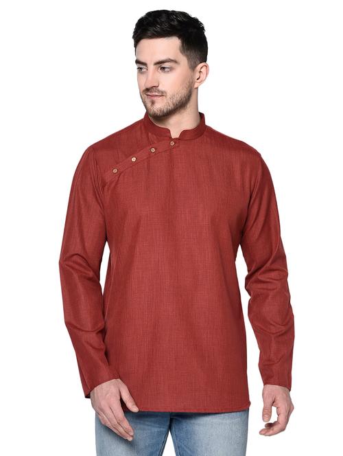 maroon solid short kurta - 17449120 - Very Small Image - 1