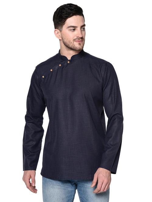 navy blue solid short kurta - 17449121 - Very Small Image - 1