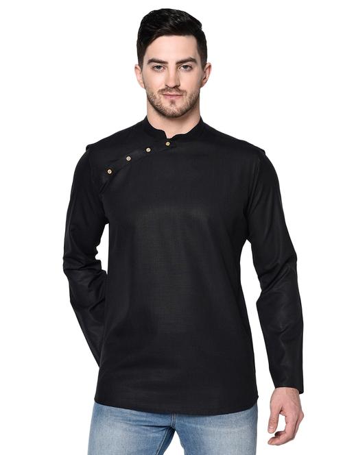 black solid short kurta - 17449122 - Very Small Image - 1