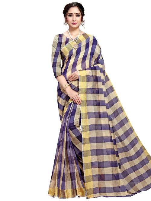 check printed saree with blouse - 17449617 - Very Small Image - 1