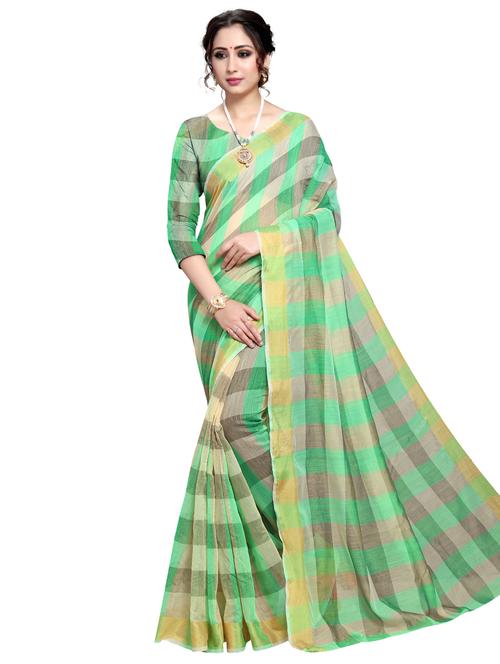 check printed saree with blouse - 17449618 - Very Small Image - 1