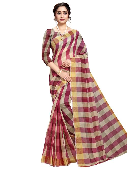 check printed saree with blouse - 17449619 - Very Small Image - 1
