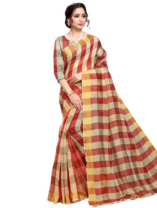 checkered woven saree with blouse - 17449632 - Very Small Image - 1