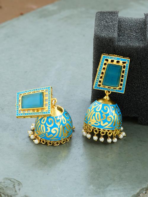 gold brass jhumka earrings - 17449763 - Very Small Image - 1