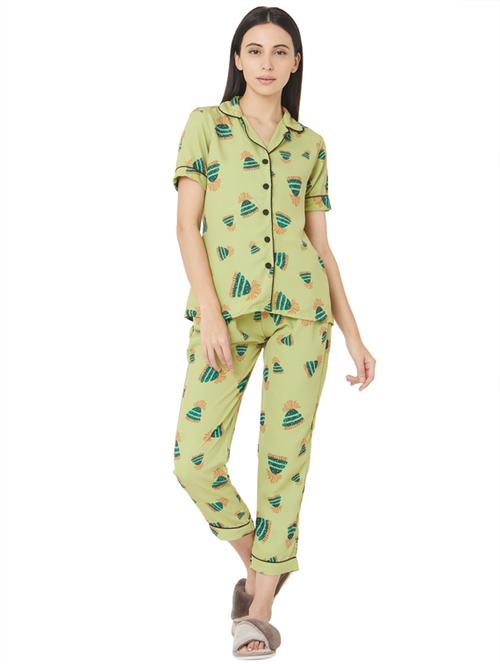 green cotton blend pyjama nightwear set - 17449798 - Very Small Image - 1