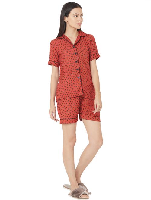red cotton blend shorts nightwear set - 17449800 - Very Small Image - 1