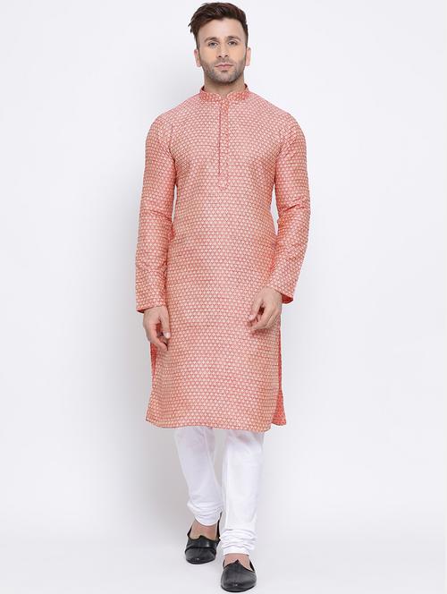 red printed silk blend long kurta - 17451169 - Very Small Image - 1