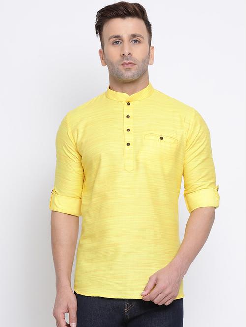 yellow solid short kurta - 17451219 - Very Small Image - 1
