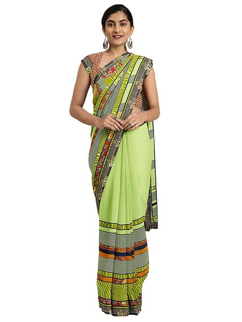 stripe printed saree with blouse - 17451588 - Very Small Image - 1