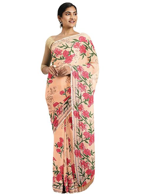 floral printed saree with blouse - 17451594 - Very Small Image - 1