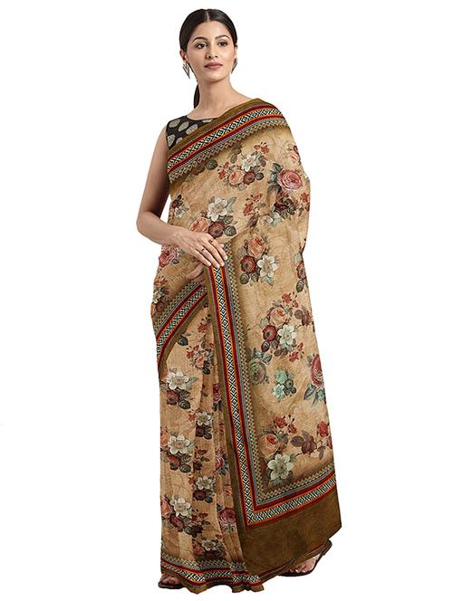 women's floral beige colored saree - 17451608 - Very Small Image - 1
