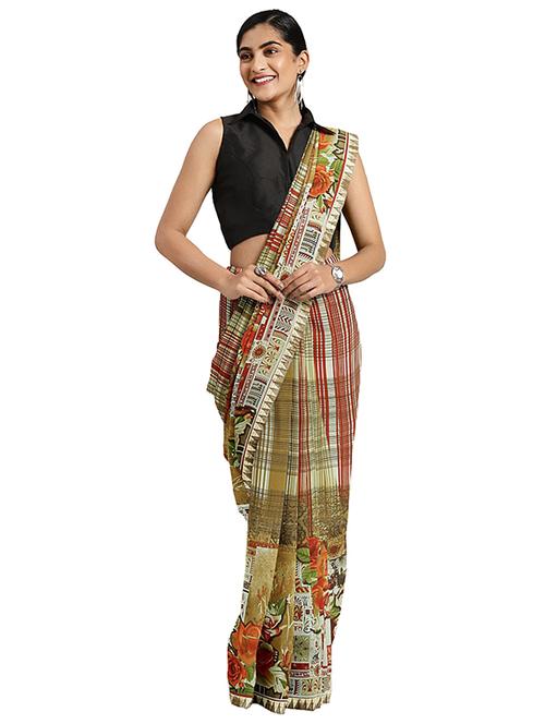 floral printed saree with blouse - 17451610 - Very Small Image - 1