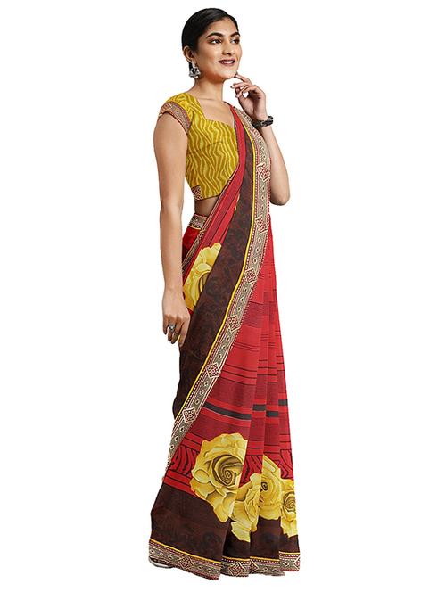 floral printed saree with blouse - 17451628 - Very Small Image - 1
