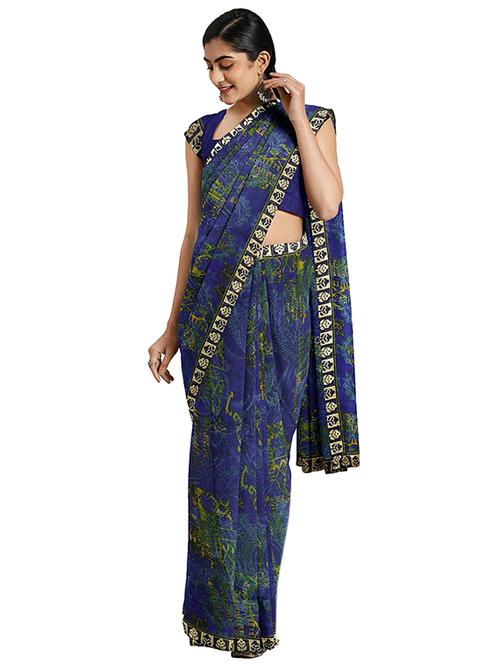 floral printed saree with blouse - 17451631 - Very Small Image - 1