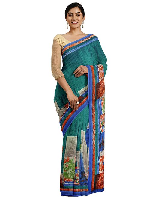 floral printed saree with blouse - 17451633 - Very Small Image - 1