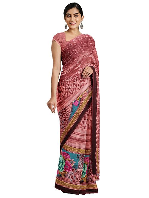 floral printed saree with blouse - 17451634 - Very Small Image - 1