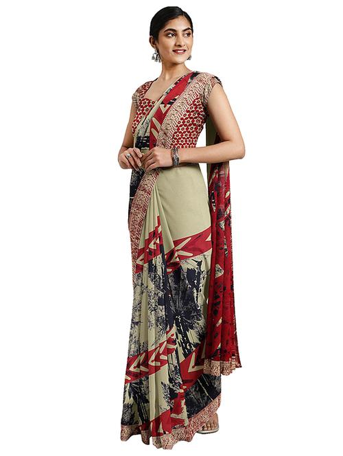 floral printed saree with blouse - 17451640 - Very Small Image - 1
