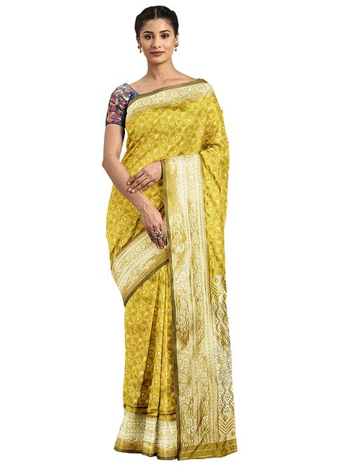 women's self design mustard colored saree with blouse - 17451649 - Very Small Image - 1