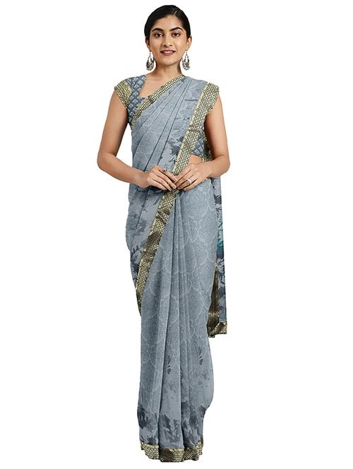 floral printed saree with blouse - 17451657 - Very Small Image - 1