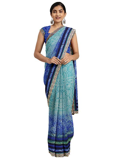 floral printed saree with blouse - 17451667 - Very Small Image - 1