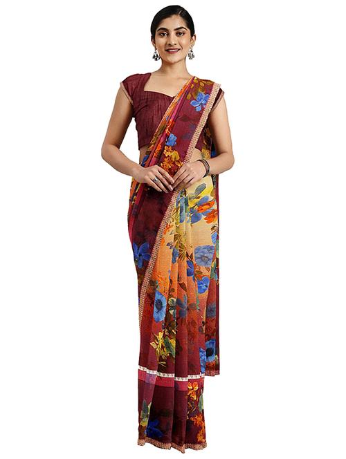 floral printed saree with blouse - 17451669 - Very Small Image - 1