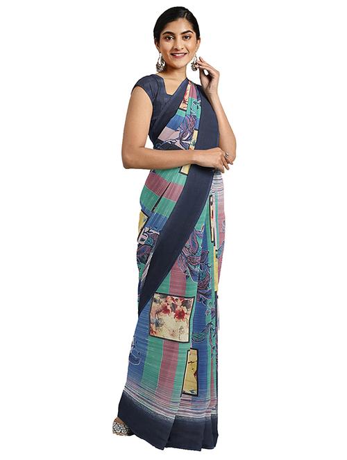 women's floral multi colored saree - 17451682 - Very Small Image - 1
