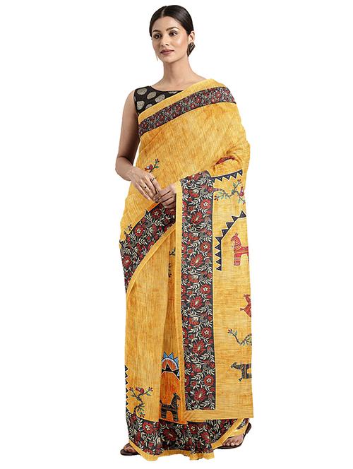 women's printed yellow colored saree - 17451684 - Very Small Image - 1