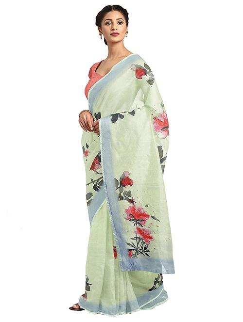 women's floral neo mint colored saree - 17451685 - Very Small Image - 1