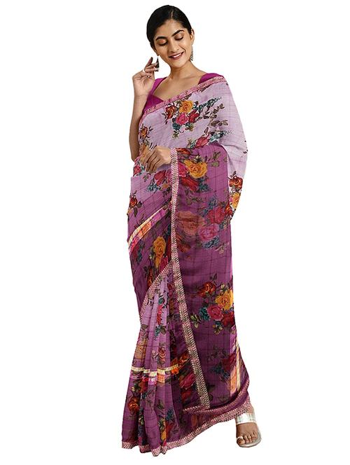 floral printed saree with blouse - 17451702 - Very Small Image - 1