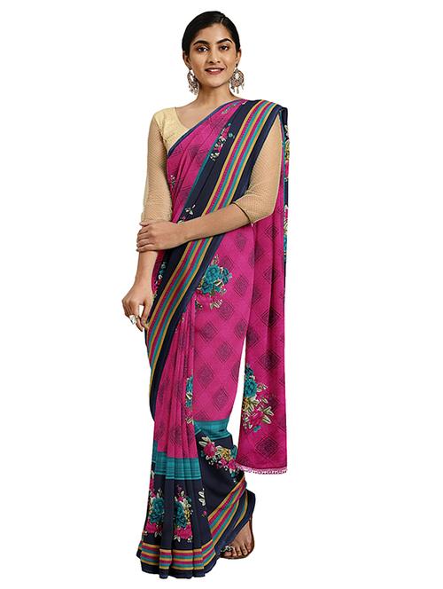 floral printed saree with blouse - 17451707 - Very Small Image - 1