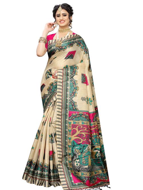 floral printed saree with blouse - 17451744 - Very Small Image - 1