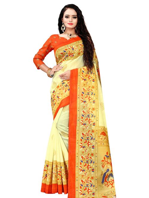floral printed saree with blouse - 17451754 - Very Small Image - 1