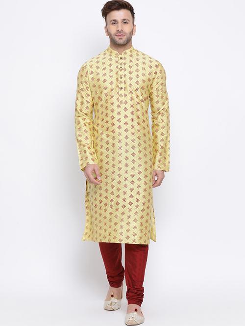 yellow printed kurta pyjama set - 17453081 - Very Small Image - 1