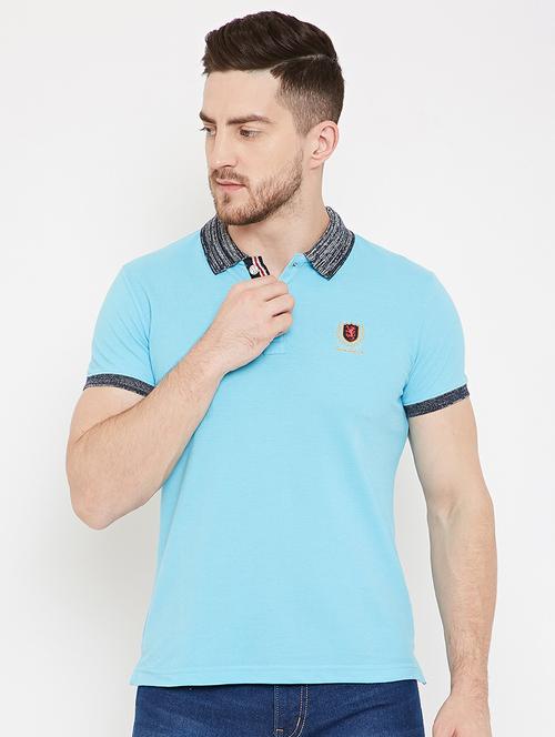 light blue solid polo t-shirt - 17453435 - Very Small Image - 1