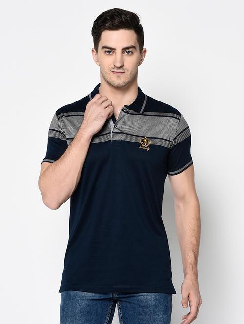 navy blue self design polo t-shirt - 17453441 - Very Small Image - 1