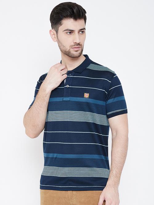 navy blue striped collared t-shirt - 17453460 - Very Small Image - 1